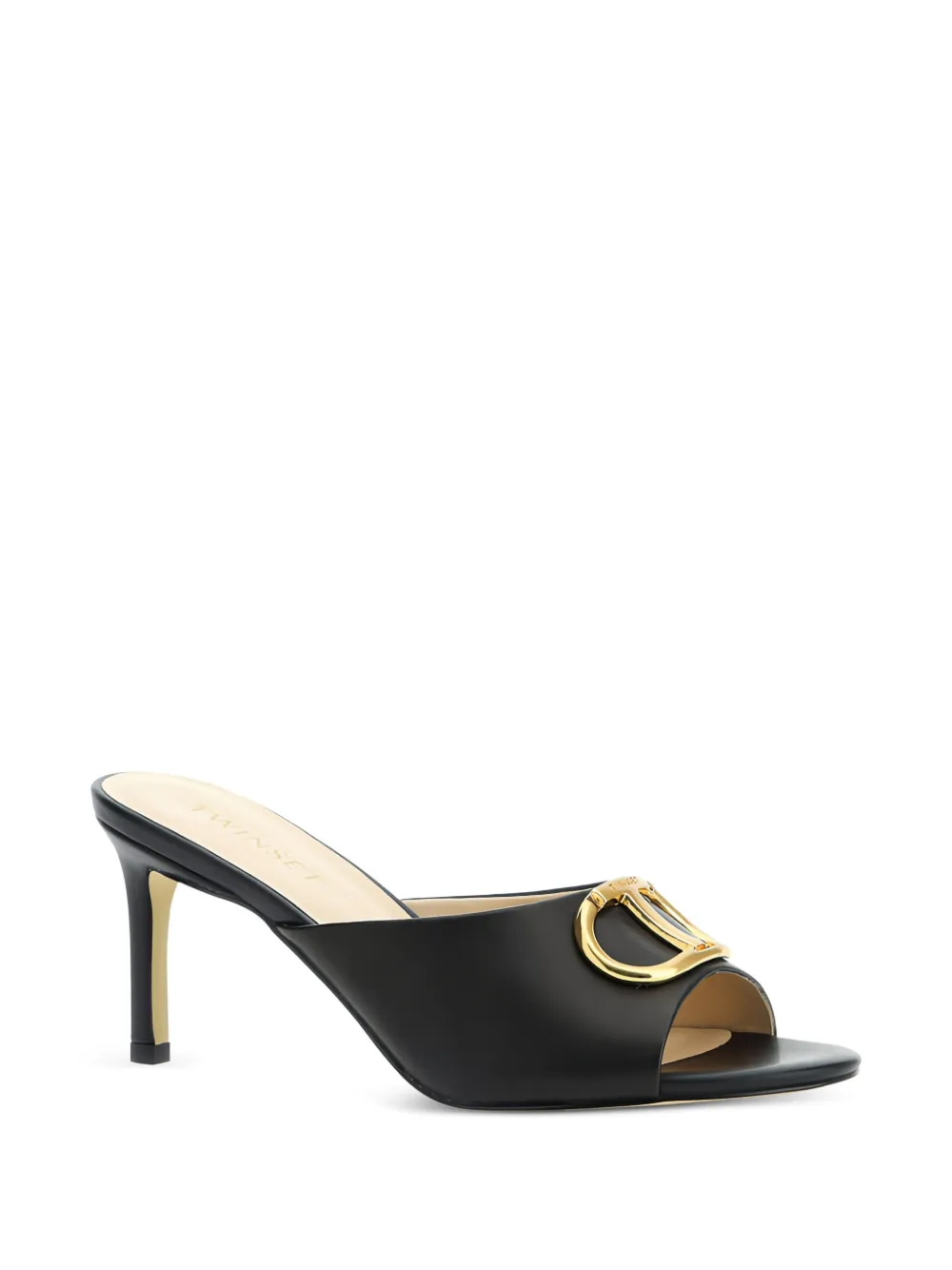 TWINSET 70 mm Oval-T leren sandalen met hak Zwart