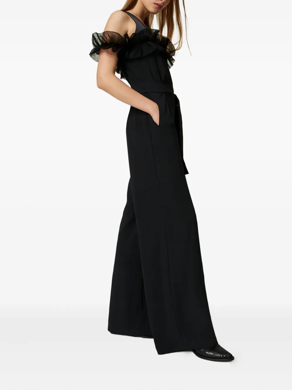 TWINSET Jumpsuit met ruches en wijde pijpen Zwart