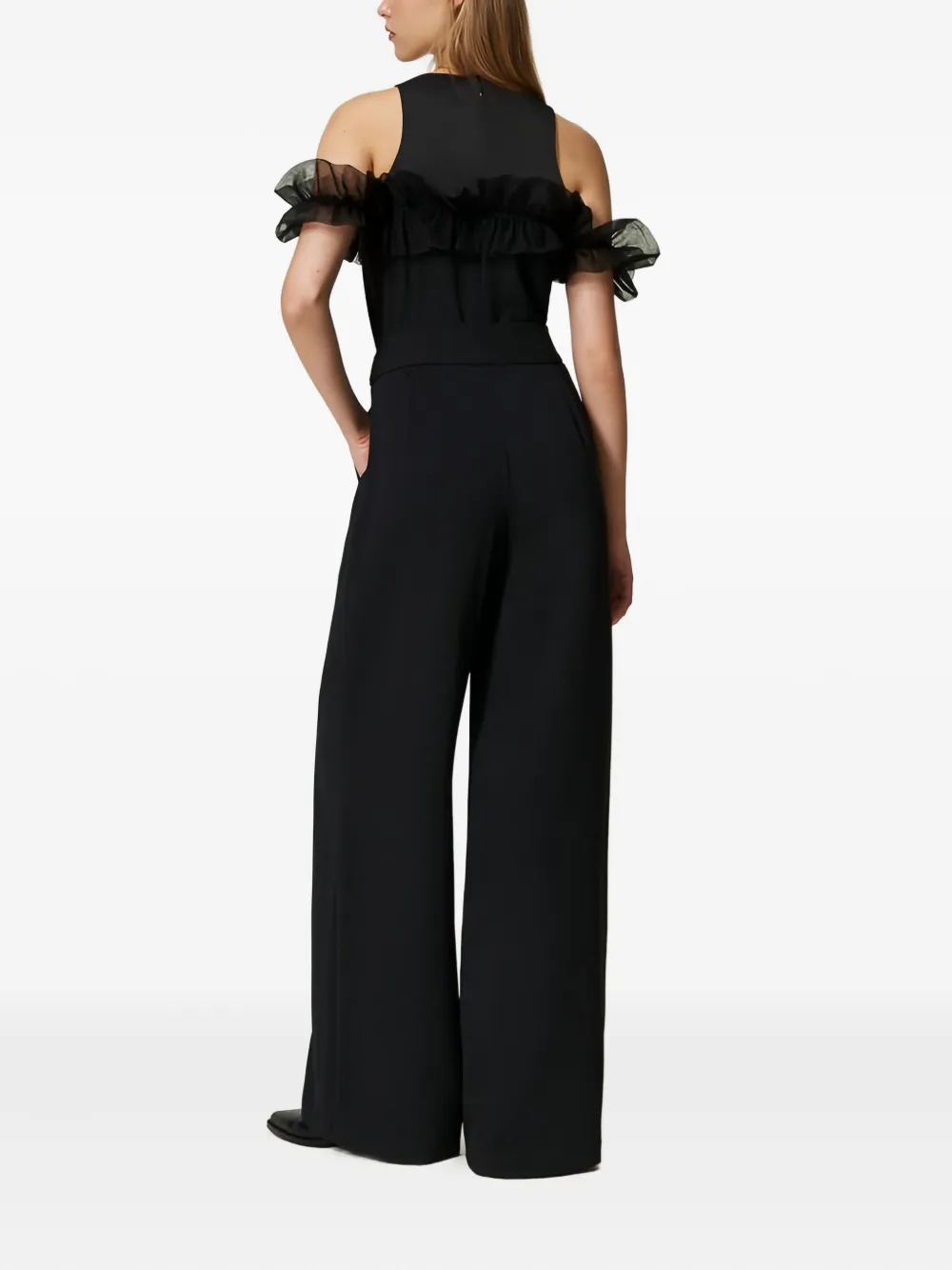TWINSET Jumpsuit met ruches en wijde pijpen Zwart
