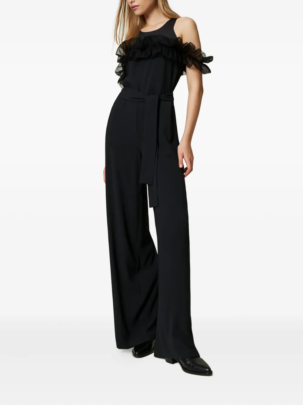 TWINSET Jumpsuit met ruches en wijde pijpen - Zwart