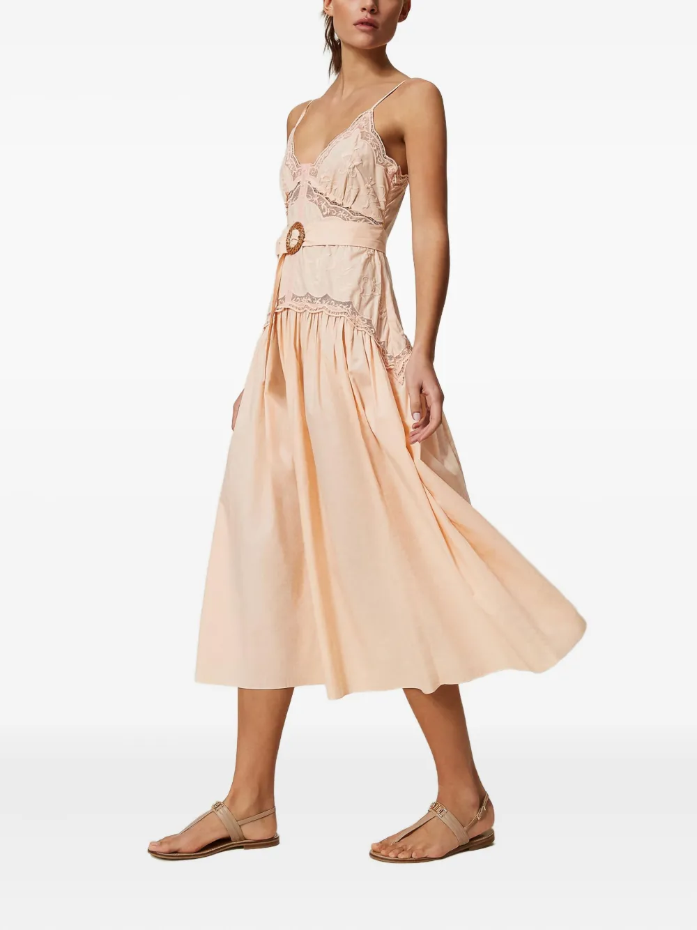 TWINSET Midi-jurk met kanten vlakken en ceintuur Roze