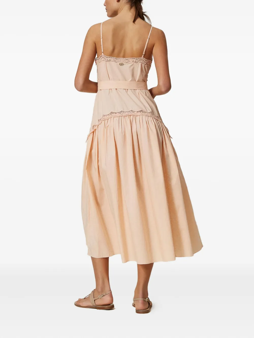 TWINSET Midi-jurk met kanten vlakken en ceintuur Roze