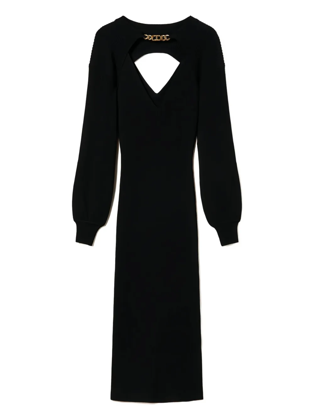 Twinset Chain-embellished Ribbed-knit Midi Dress In Black