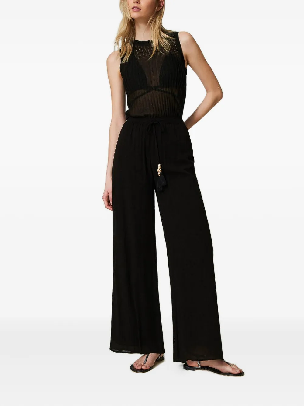 TWINSET tassel-embellished palazzo pants - Zwart