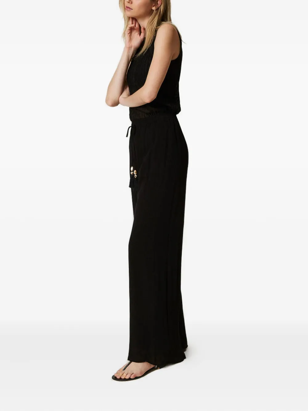 Twinset Tassel-embellished Palazzo Pants In Black