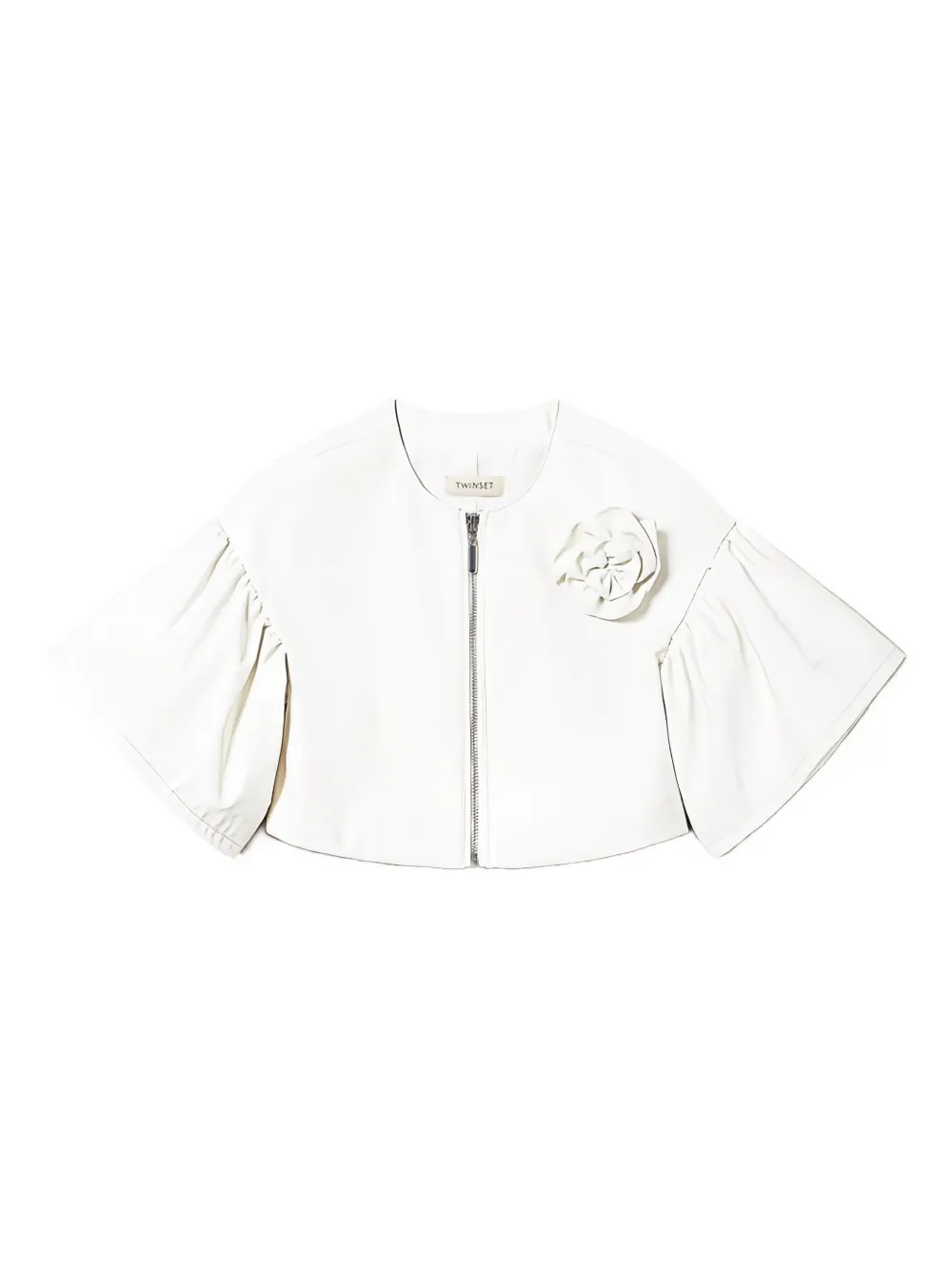 TWINSET Kids flower-embellished bell-sleeve jacket - ホワイト TWINSET Kids flower-embellished bell-sleeve jacket - ホワイト