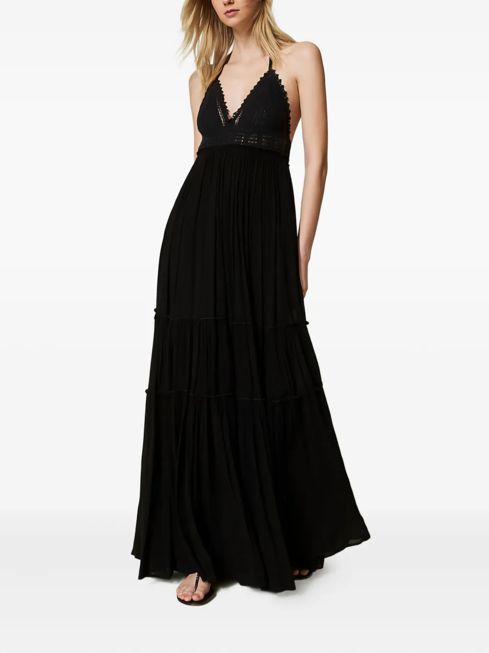 TWINSET crochet-halter tiered maxi dress - Zwart