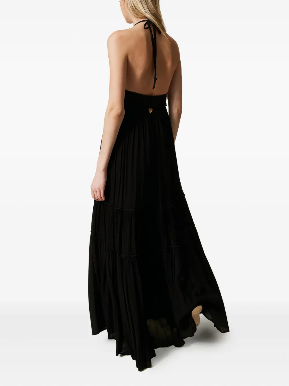 TWINSET Gelaagde maxi-jurk met gehaakt halternek Zwart