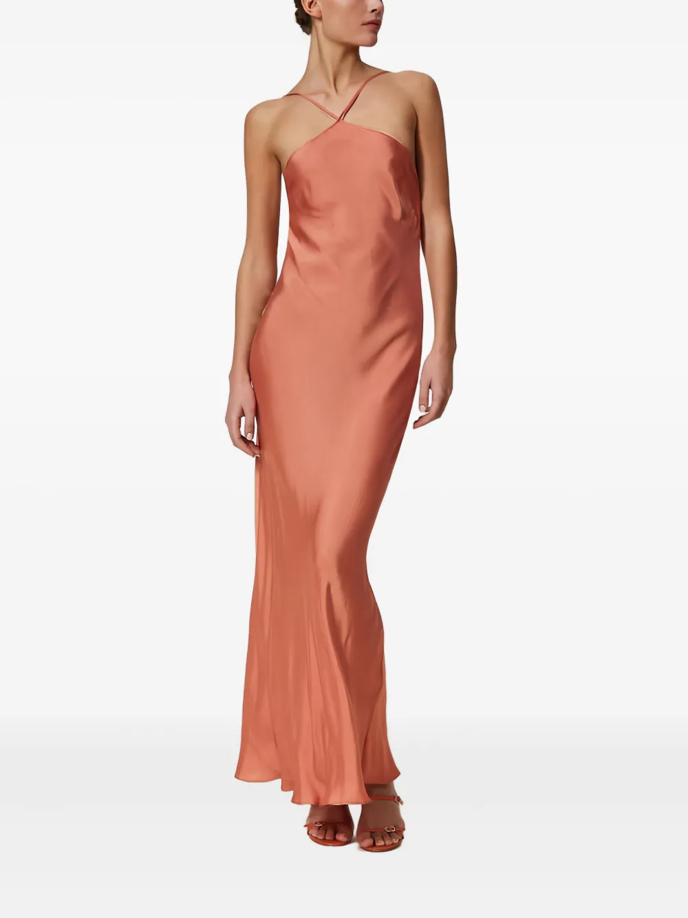 TWINSET cross-halter satin maxi dress - Roze