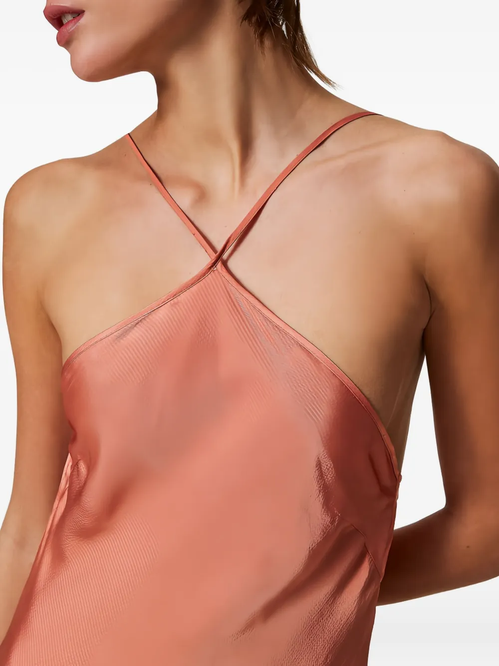 TWINSET Satijnen maxi-jurk met gekruiste halternek Roze