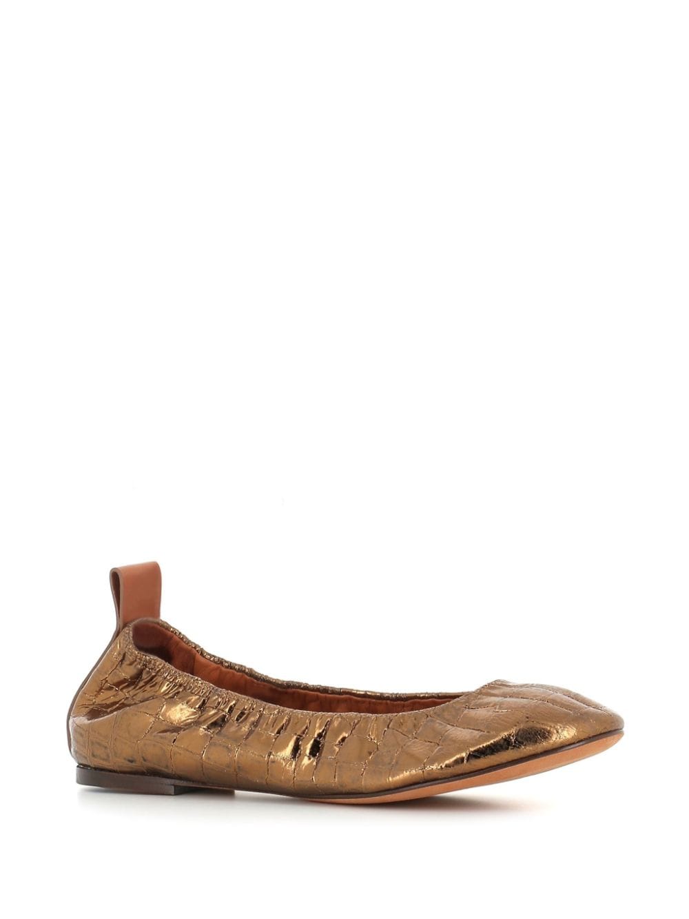 Shop Lanvin Crocodile-effect Leather Ballet Shoes In Gold