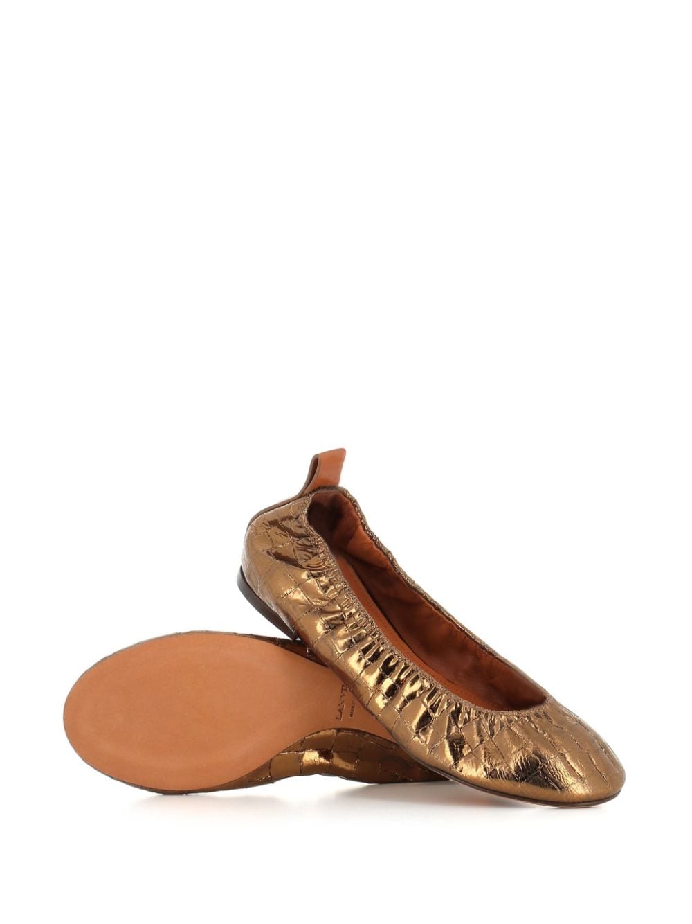 Shop Lanvin Crocodile-effect Leather Ballet Shoes In Gold