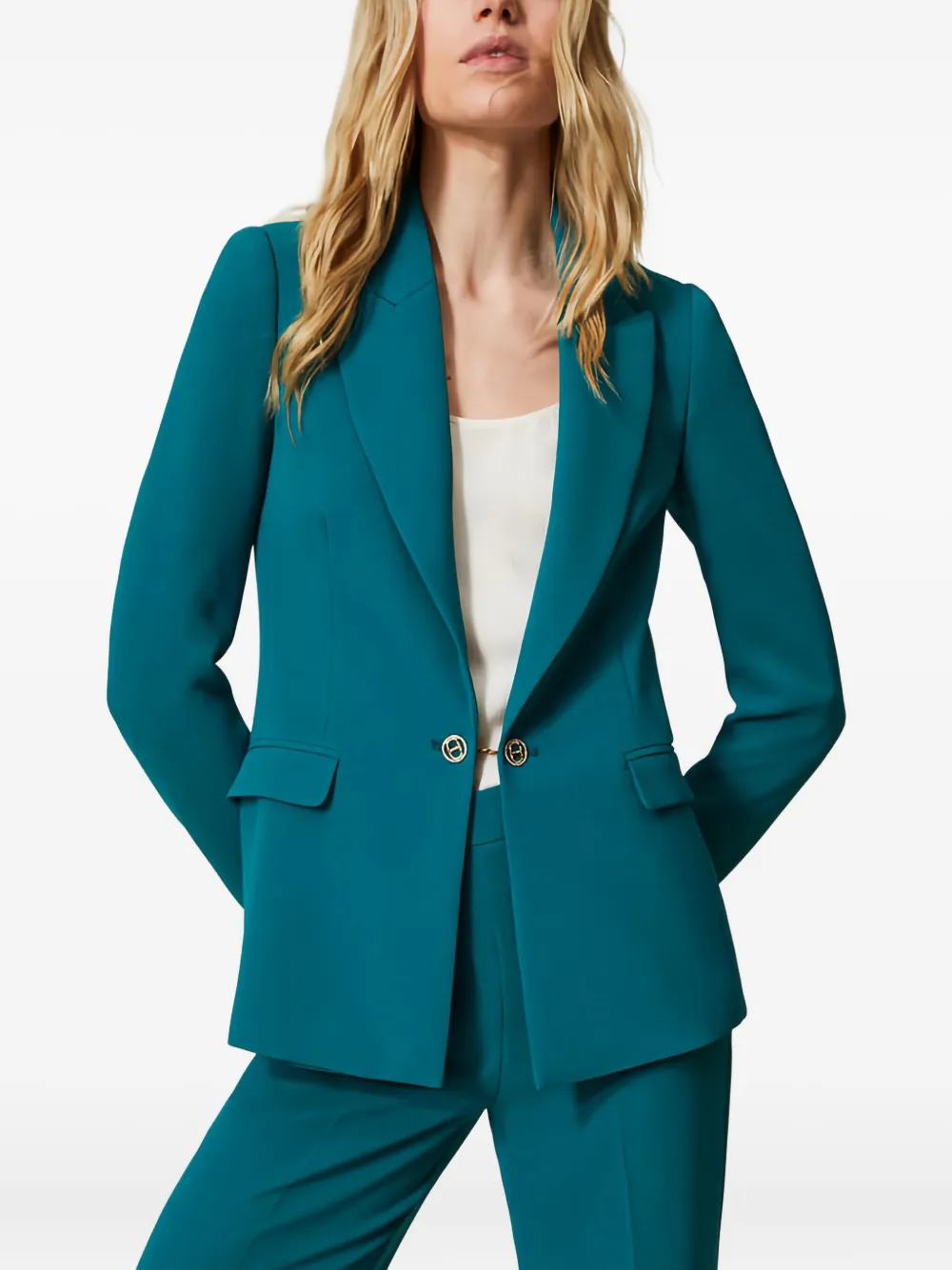 Twinset Embellished-button Single-breasted Blazer In Green