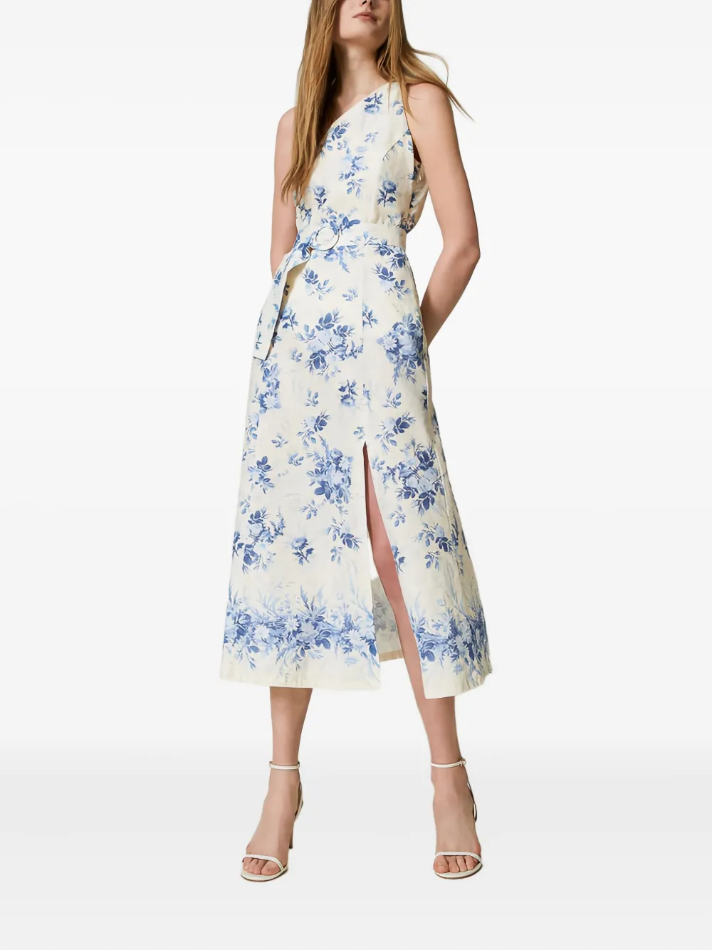 TWINSET floral-print one-shoulder midi dress | Neutrals | Image 1