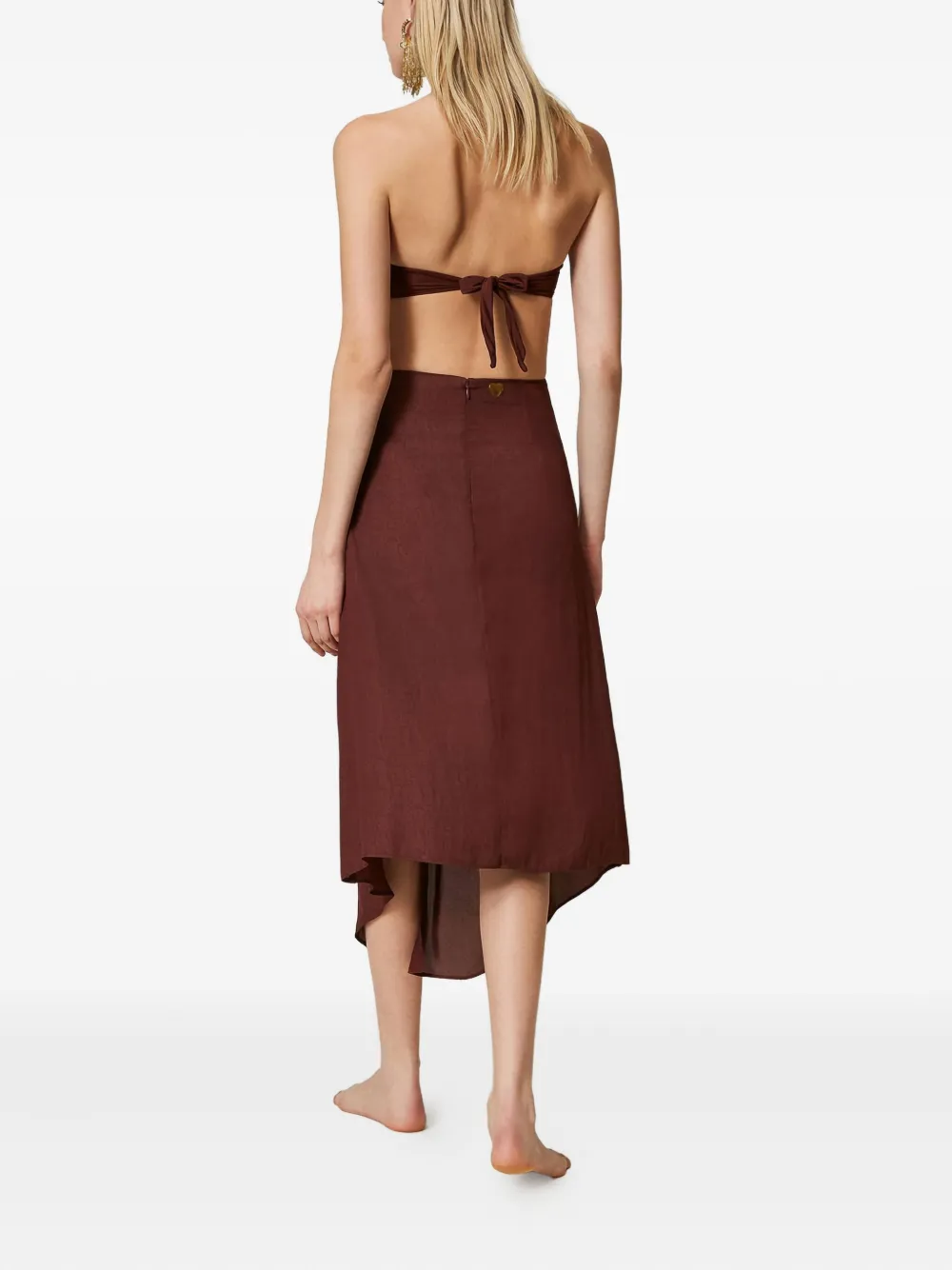 Twinset Jacquard Ring-detail Midi Skirt In Brown