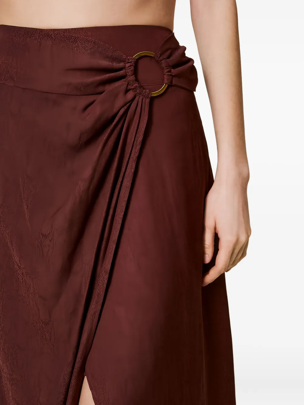 Twinset Jacquard Ring-detail Midi Skirt In Brown