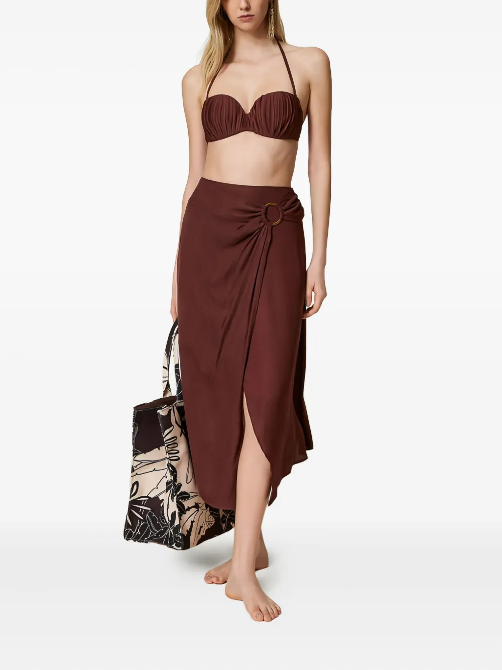 TWINSET jacquard ring-detail midi skirt - Bruin