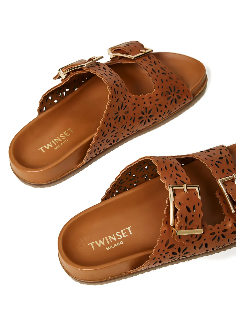 TWINSET laser-cut buckle sandals Brown