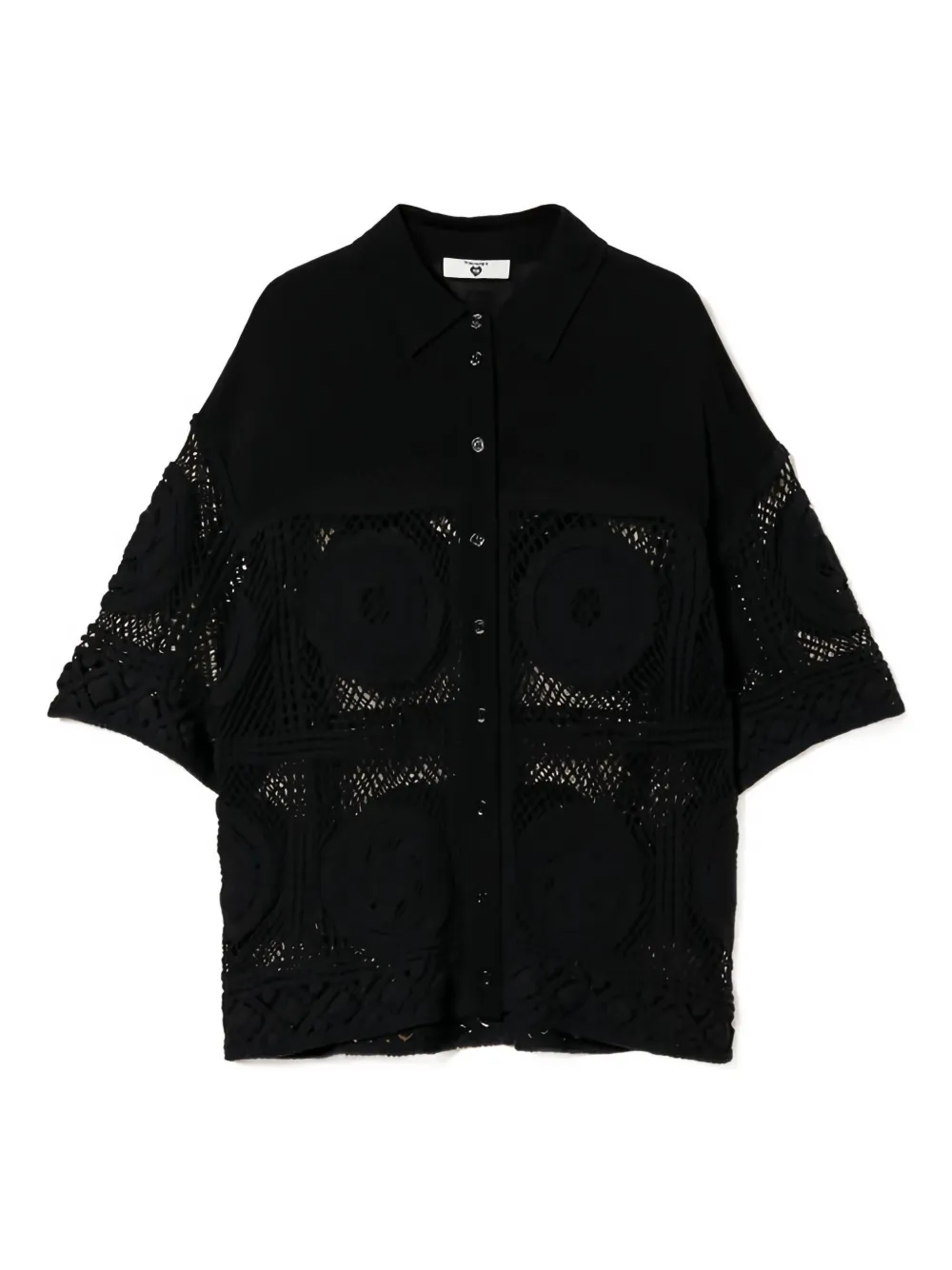 TWINSET crochet-panelled cotton shirt | Black | Image 1