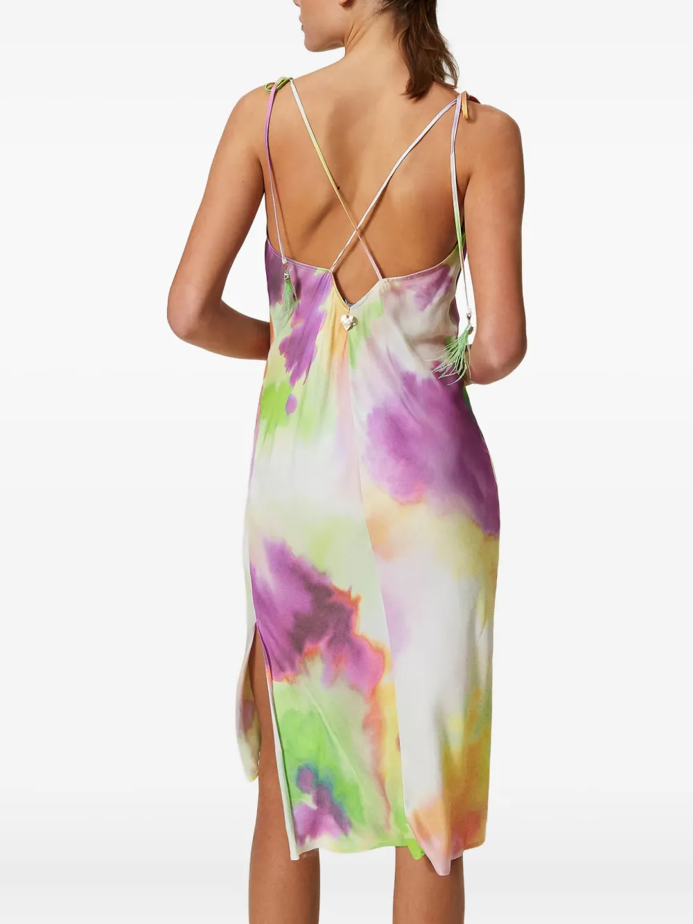 TWINSET Midi-jurk met tie-dye print en veren Groen