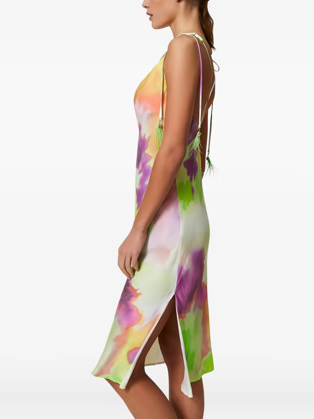 TWINSET Midi-jurk met tie-dye print en veren Groen