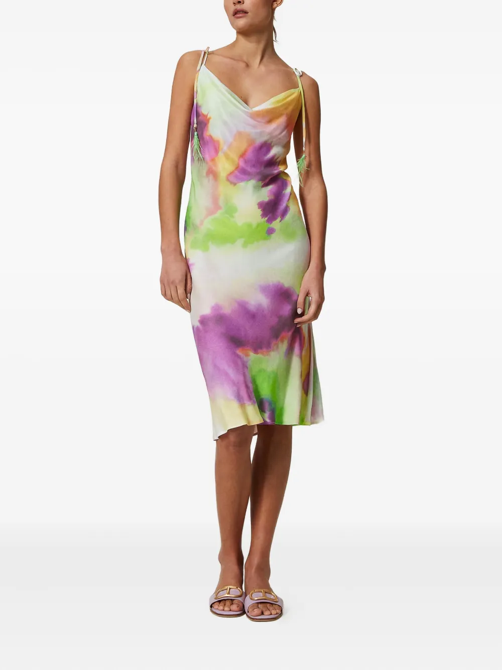 TWINSET tie-dye feather-detail midi dress - Groen