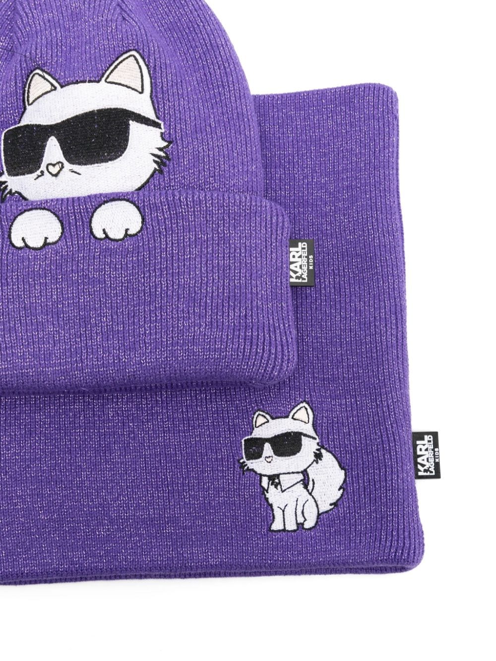 Karl Lagerfeld Kids Choupette beanie and cowl set - Paars