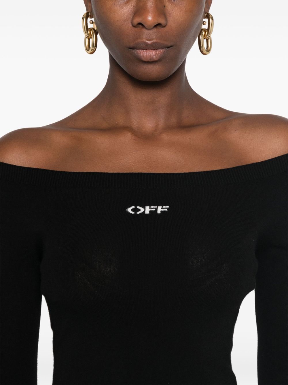 Shop Off-white Logo-jacquard Crop Top In Black