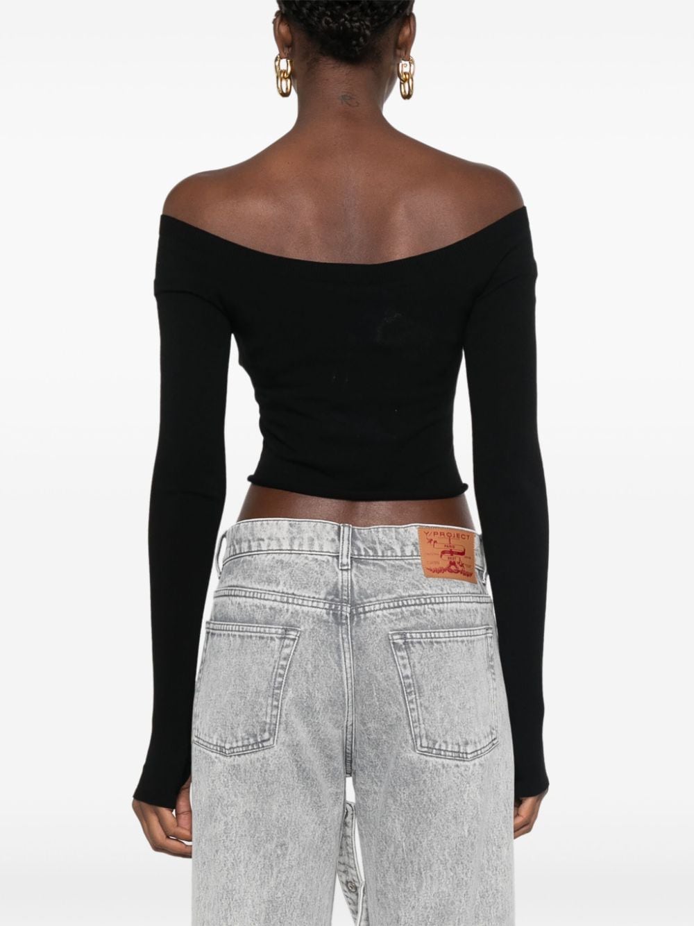 Shop Off-white Logo-jacquard Crop Top In Black