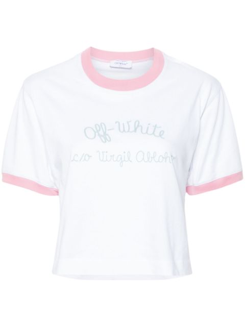 Off-White script-embroidered cropped T-shirt Women