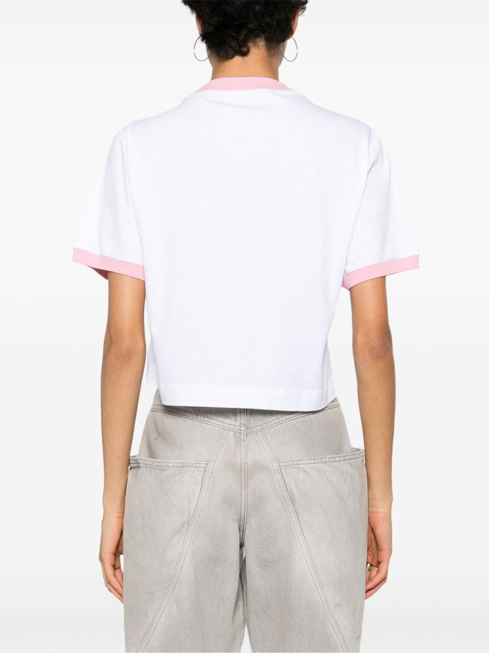 Shop Off-white Script-embroidered Cropped T-shirt In White