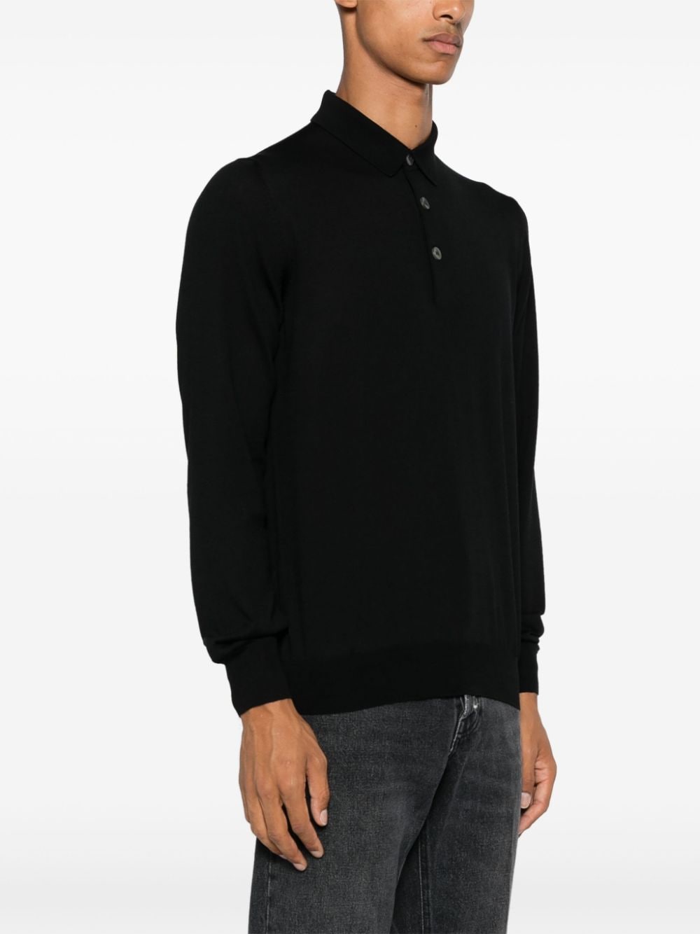 Shop Lardini Virgin Wool Polo Shirt In Black