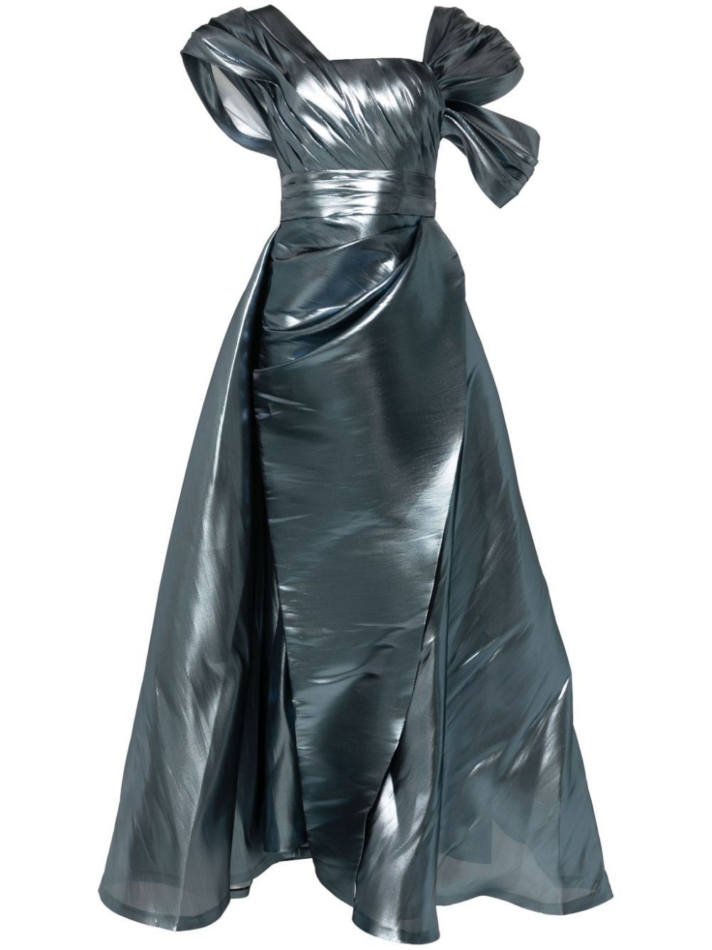 metallic-effect draped gown