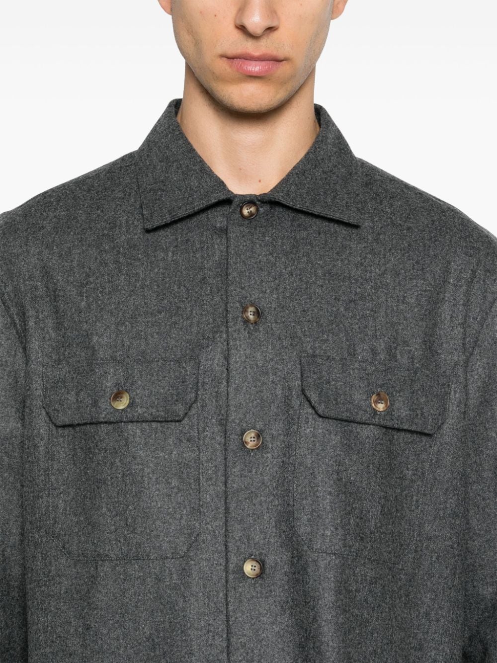 Shop Brunello Cucinelli Mélange-effect Shirt In Grey