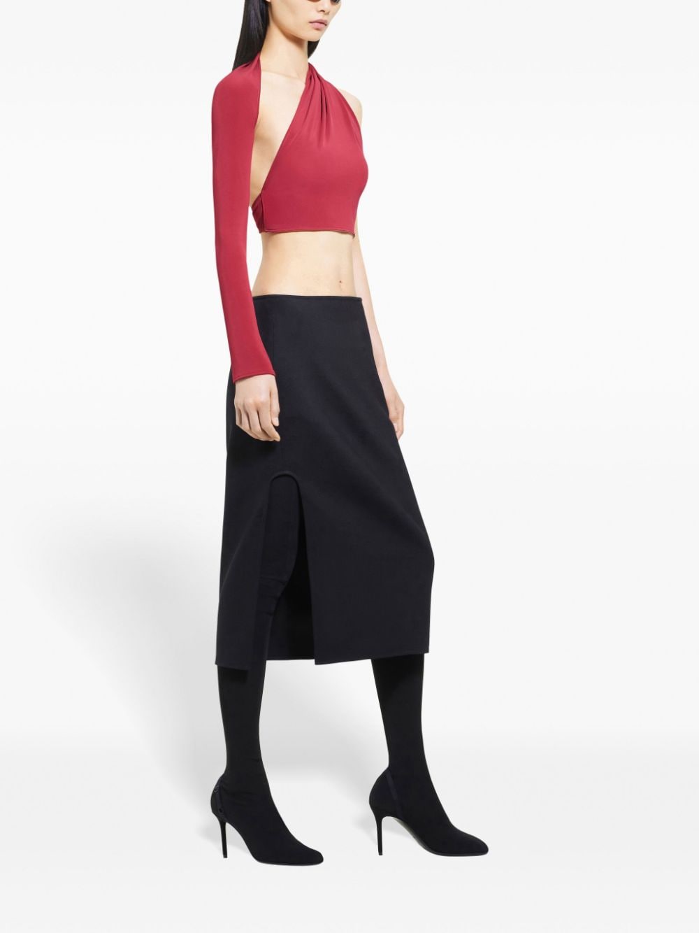 Shop Courrèges Slash Asymmetric Cropped Top In Red