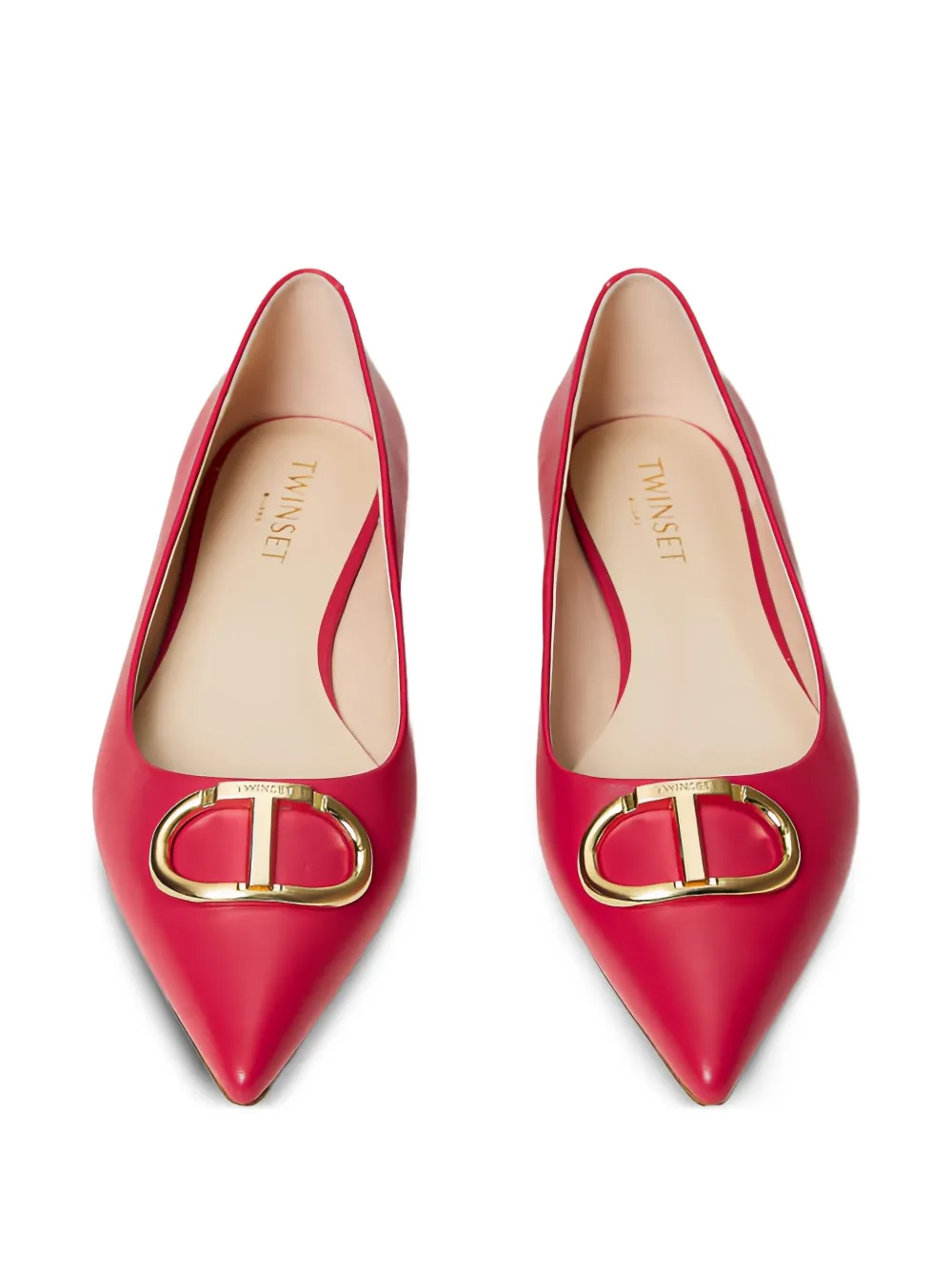 TWINSET Oval T leren ballerina's Roze