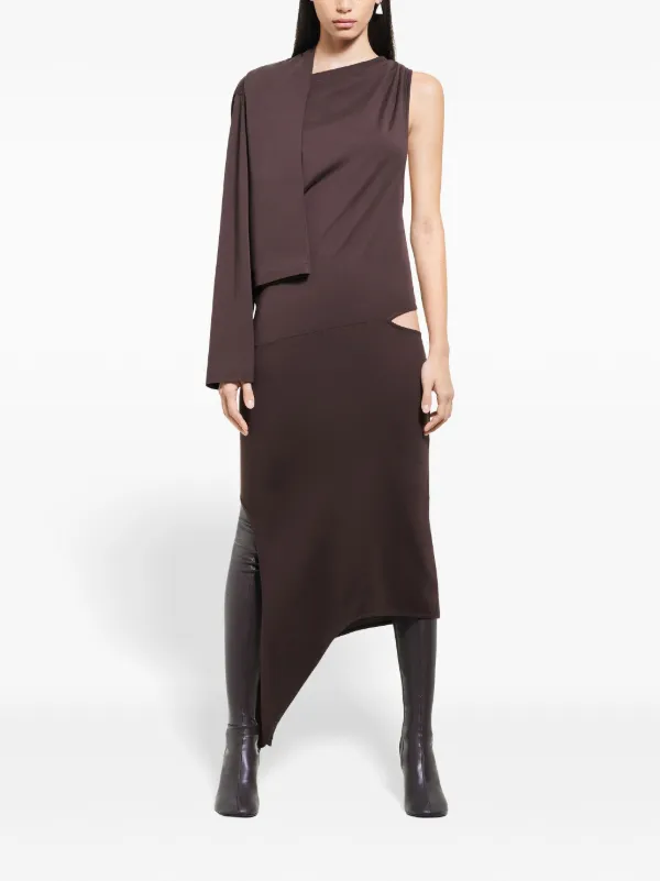 draped cut out dress Ring Buckle Draped Cutout Maxi Dress Nude / M