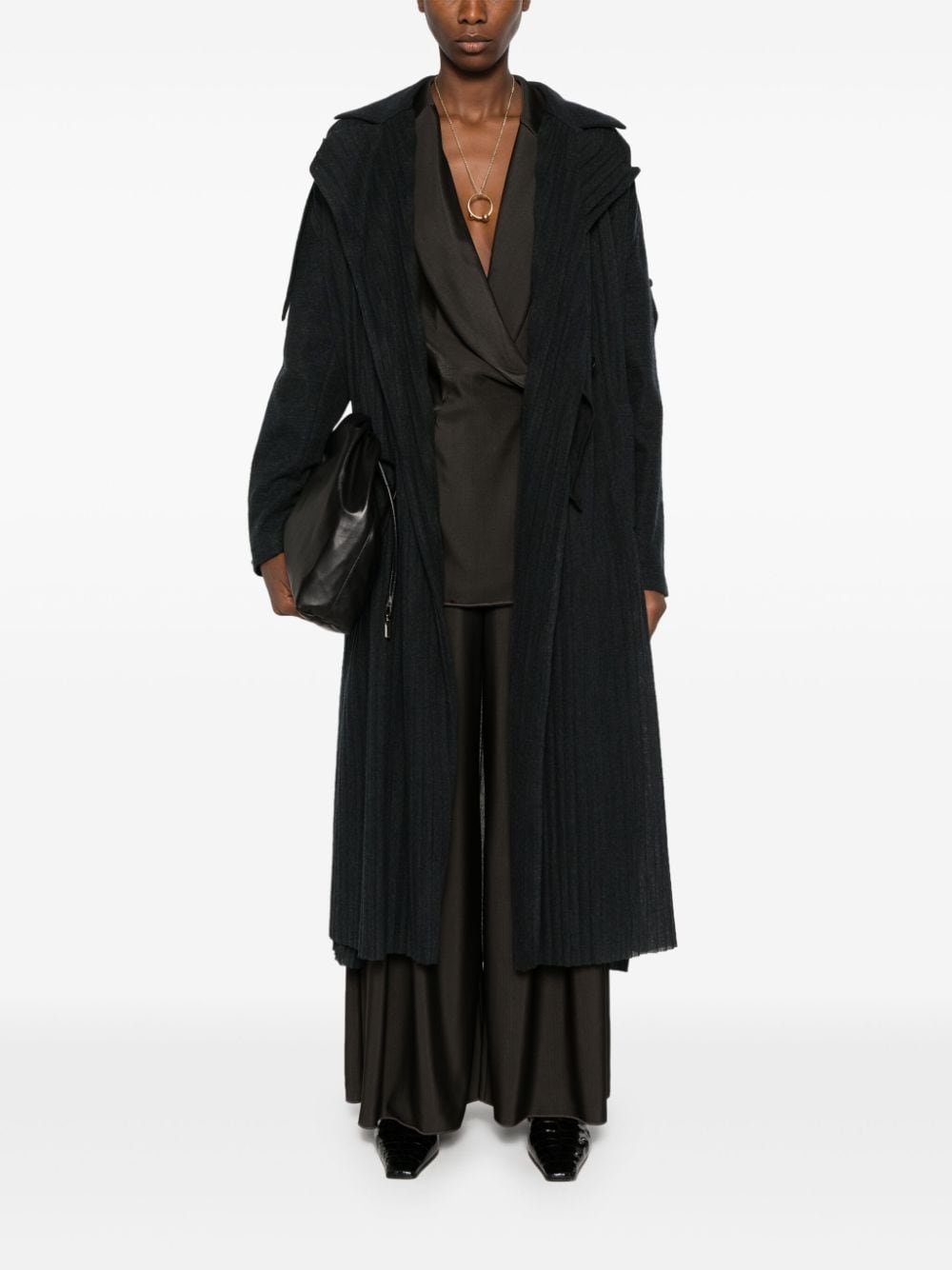 Giorgio Armani Geplooide jersey lange trenchcoat - Grijs