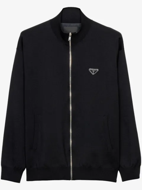 Prada logo-plaque zip-up cardigan