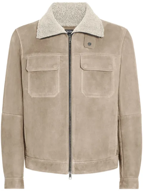 Zegna shearling-collar suede jacket