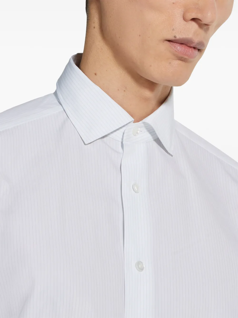 Zegna Gestreept katoenen overhemd Blauw
