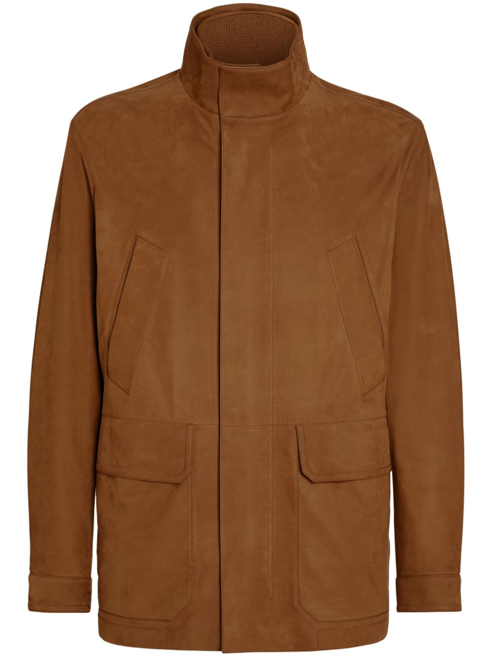 Zegna Elements Vetta Suede Jacket In Braun