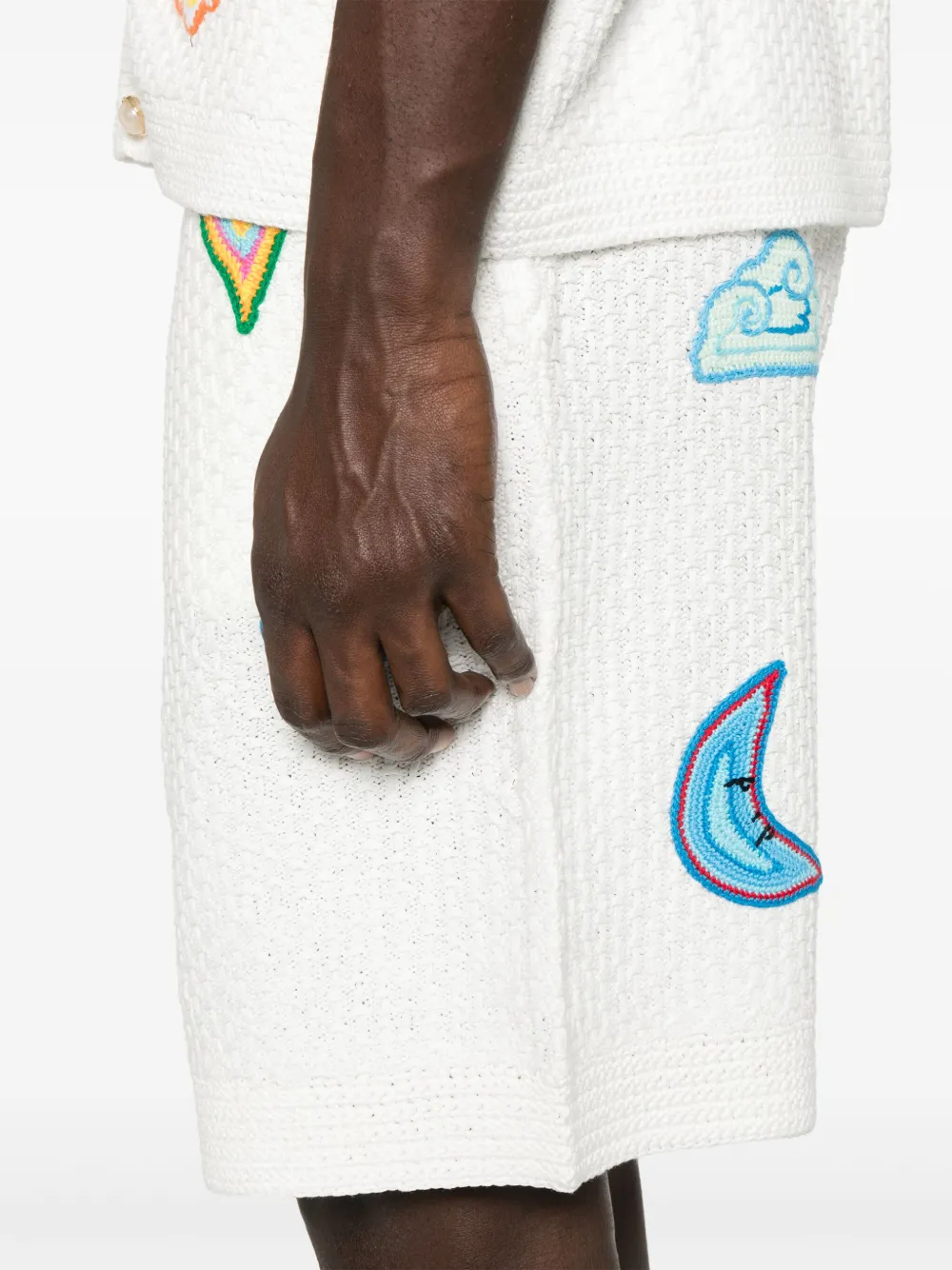 Casablanca Patch-detailing Crochet Shorts In White