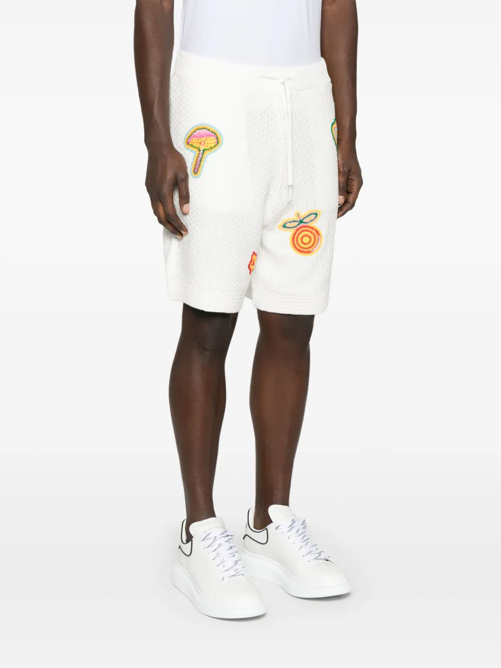 Casablanca Patch-detailing Crochet Shorts In White