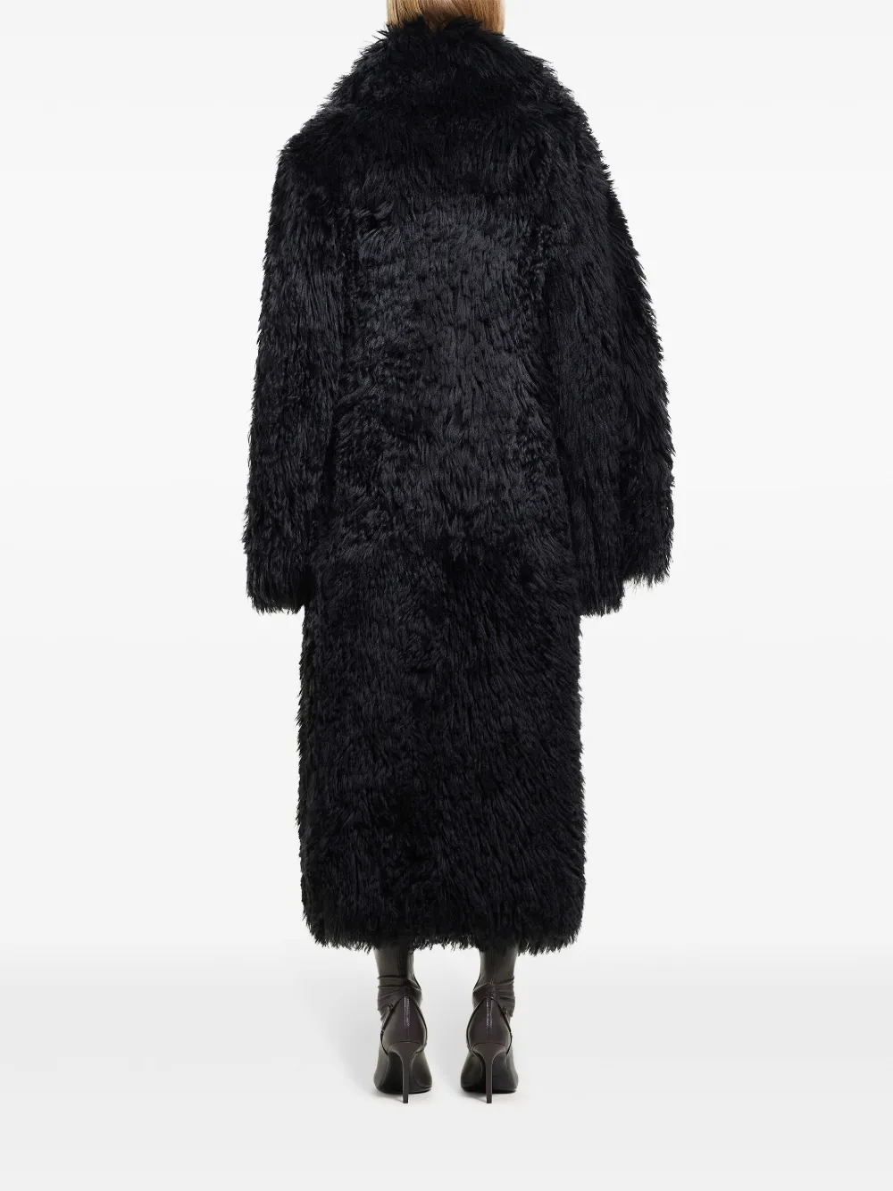 Courrèges Long Shearling Coat In Black