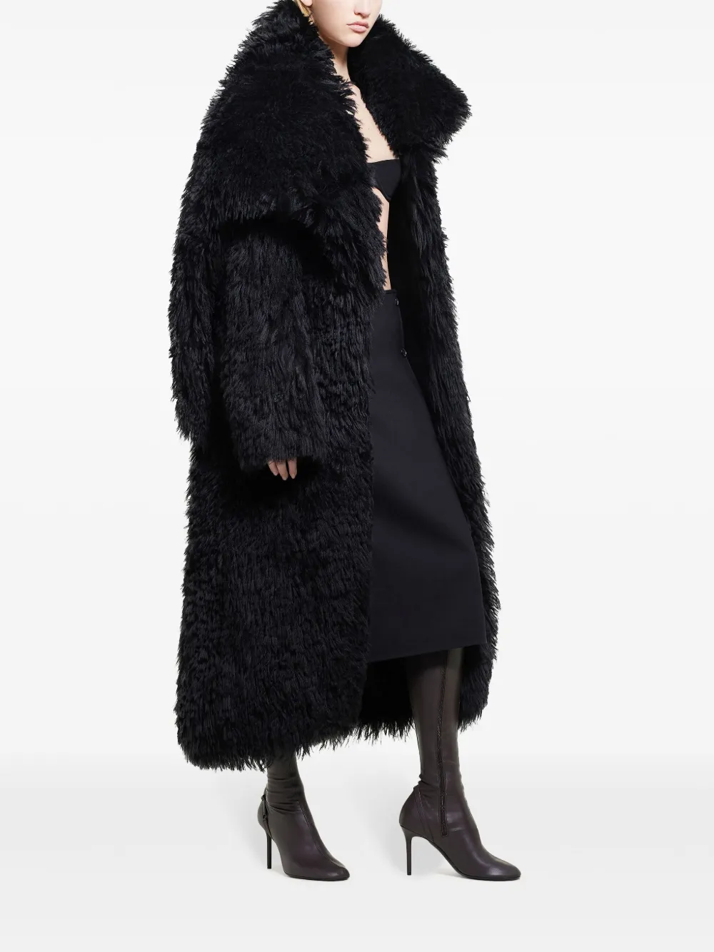 Courrèges Long Shearling Coat In Black