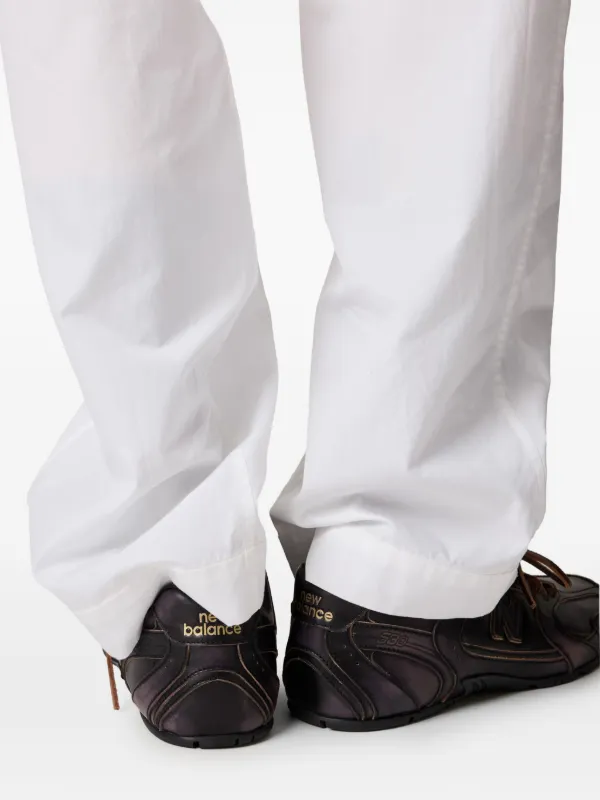 Miu Miu embroidered-logo Poplin Trousers | White | FARFETCH