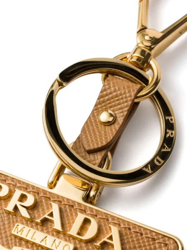Prada Leather Keychain | Gold | FARFETCH