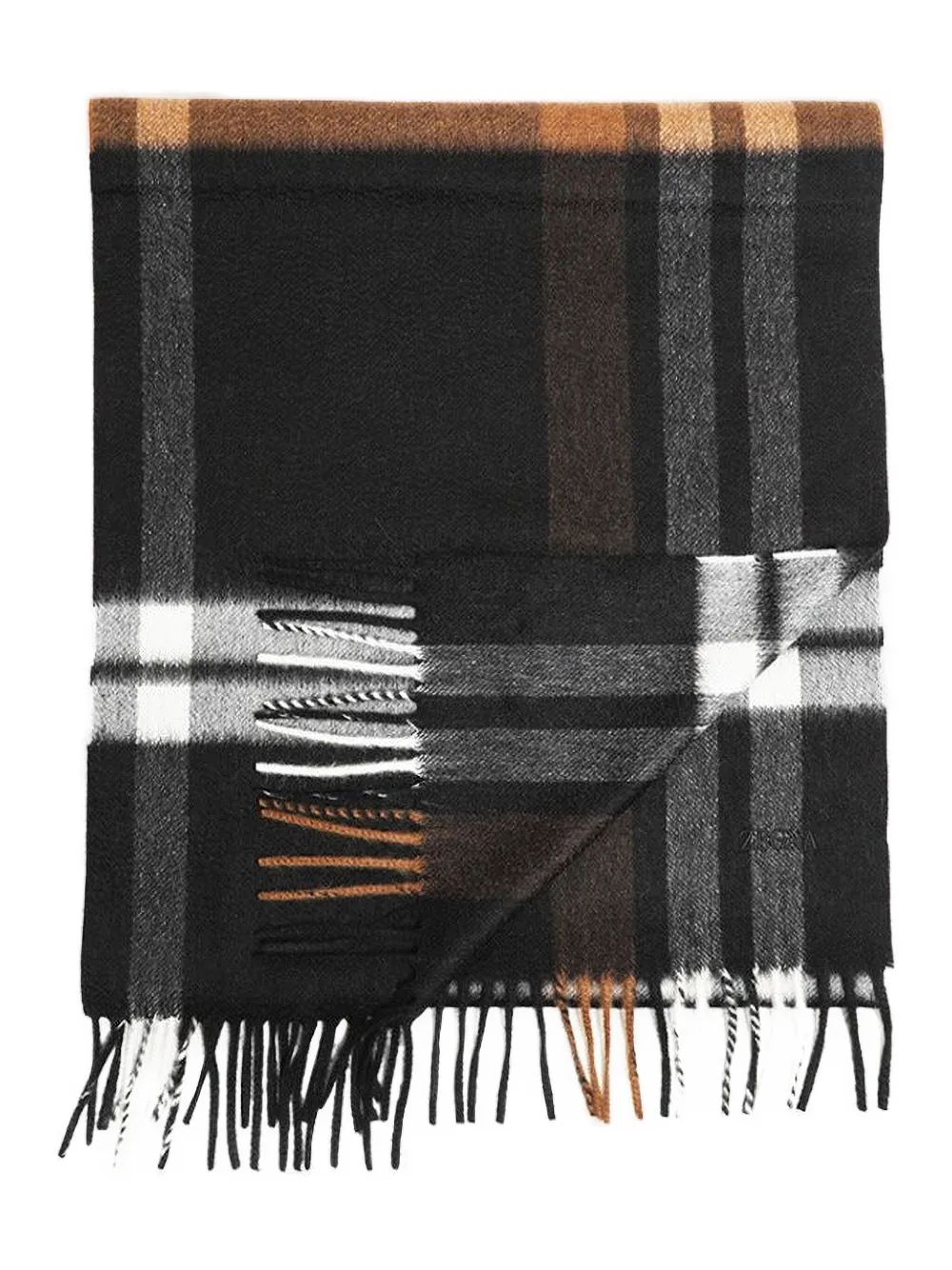 Zegna checked fringed scarf | Black | Image 1