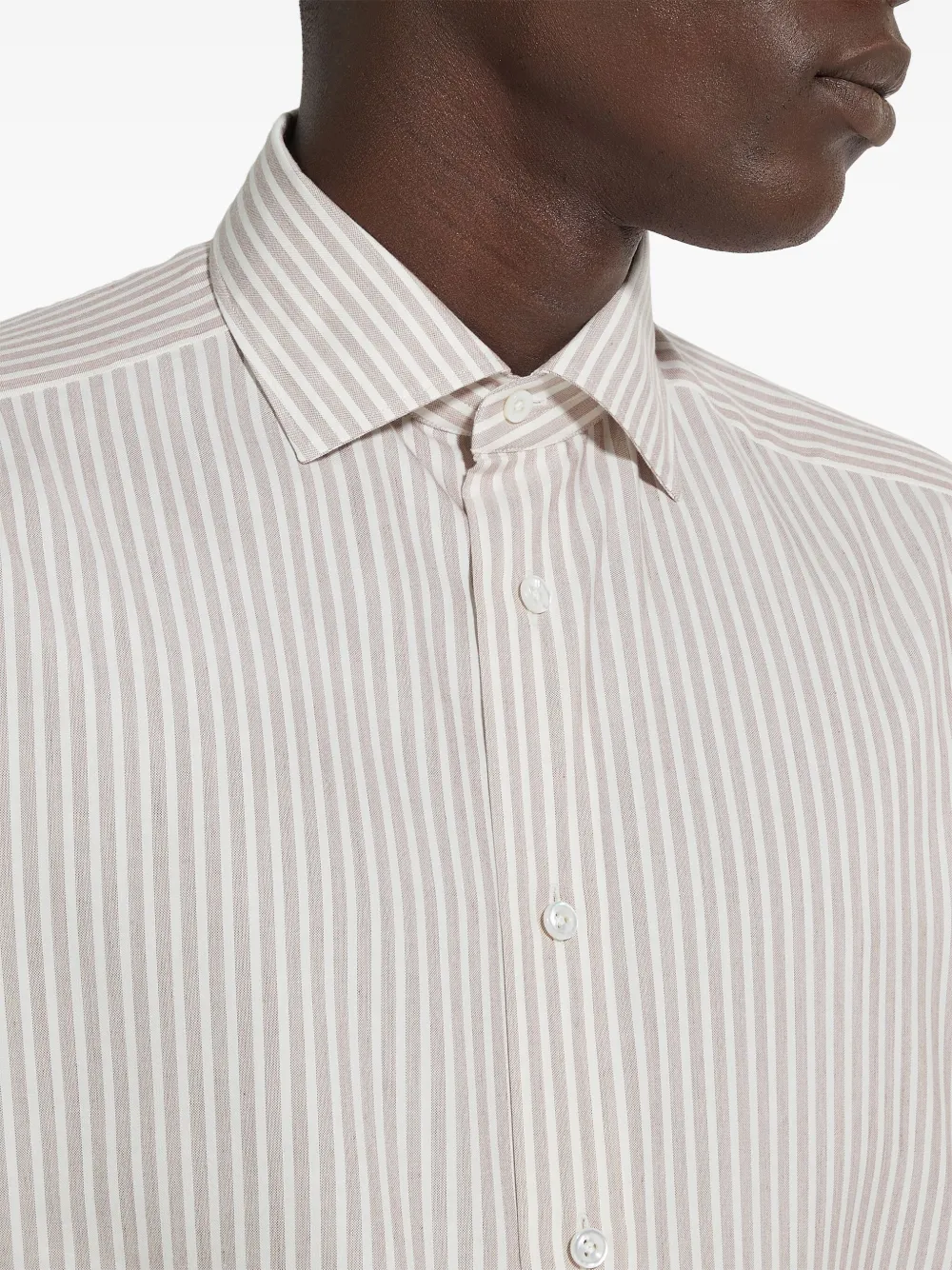 Zegna White And Dark Purple Macro-striped Silk Cotton And Cashmere Shirt In White